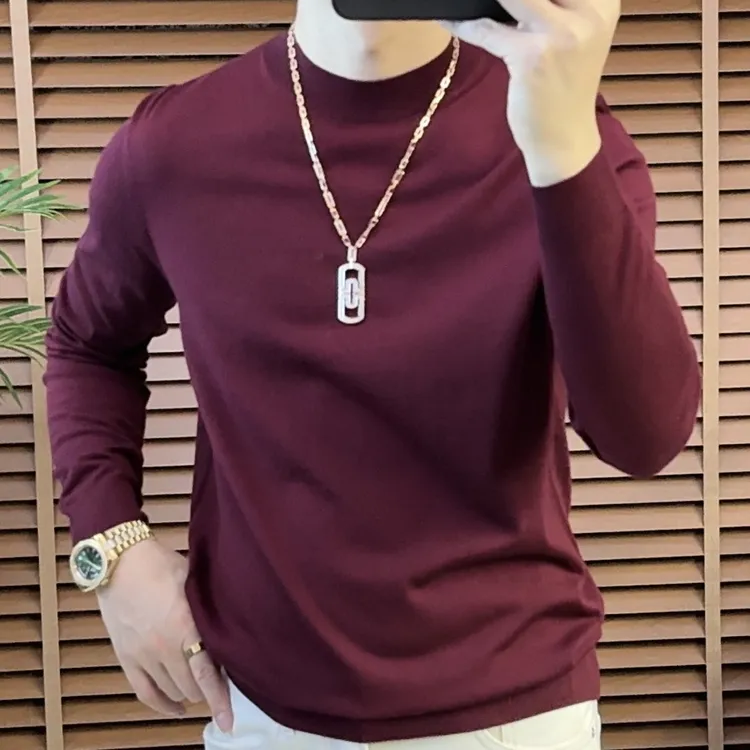 男士（百分百羊毛可机洗）秋冬半高领韩版常规秋男士长袖纯色保暖