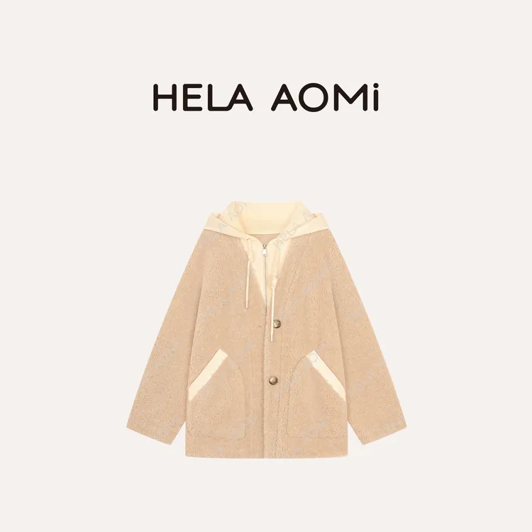 HELA AOMI “奶盖雪贝”绵羊毛100%连帽假两件拼针织皮草CY5DC29416