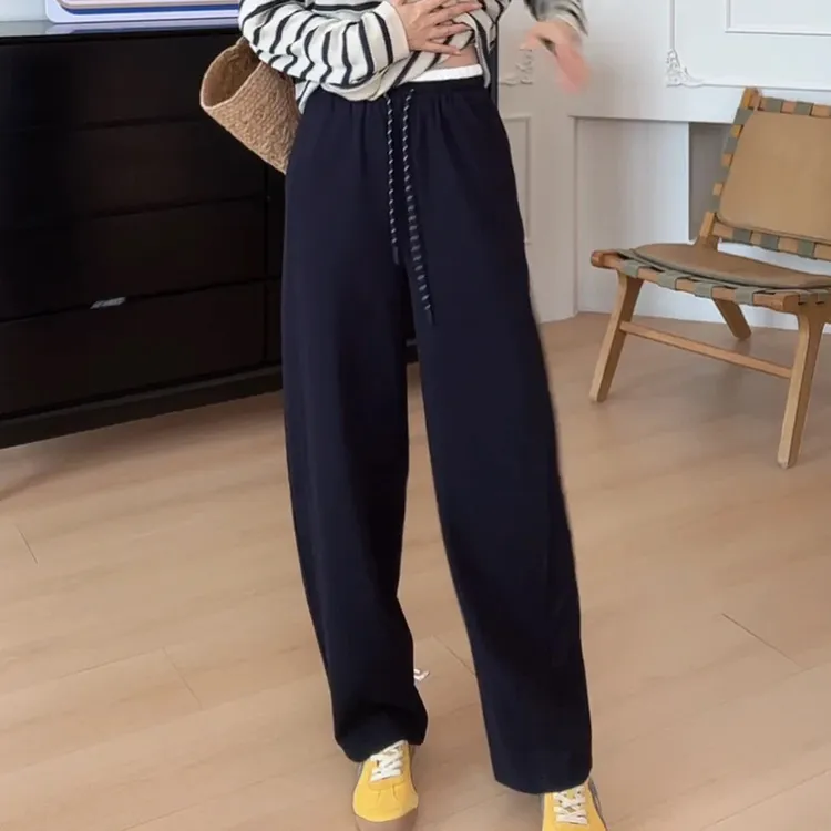 【余欢欢】春夏休闲宽松显瘦拼色休闲裤阔腿裤直筒长裤裤子