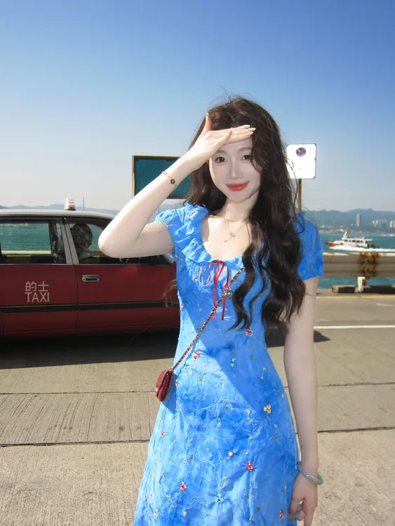 EIA一尧【天空之镜】夏季温柔法式显白连衣裙气质荷叶边长短款显瘦