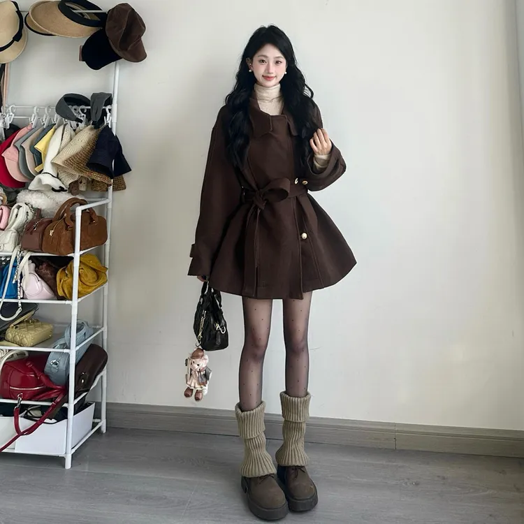 秋冬2025新款女装早秋风衣外套中长款大衣赫本风小个子高级感韩系