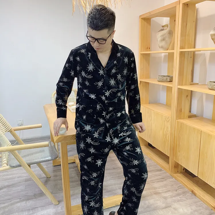 大码烫钻金丝绒睡衣套装2025春秋高品质奢华可外穿家居服两件套潮