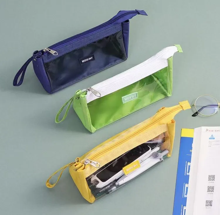 【正品无忧】巨能装笔袋大容量半透明可视可折叠收纳开学文具