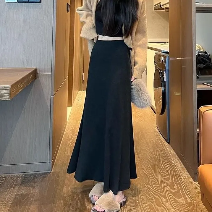 【两个裙长】鱼尾半身裙女2025秋季新款高腰显瘦a字裙子垂感长裙