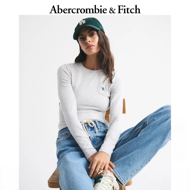 AF小麋鹿图案女装25秋冬新款美式修身圆领内搭长袖T恤139-5847