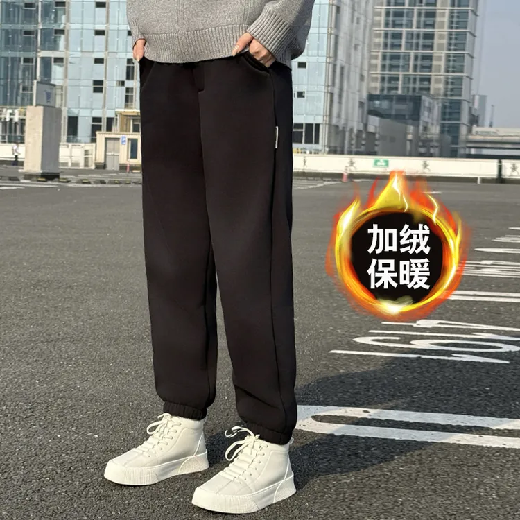 冬季爆款百搭加绒加厚卫裤保暖舒适束脚直筒潮流男士休闲裤长裤