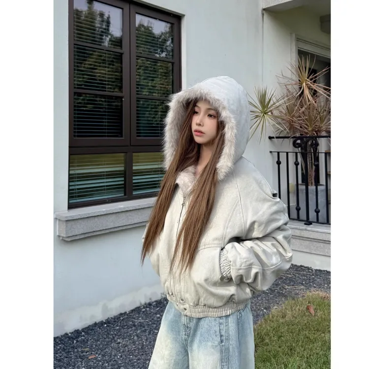 x不是好人 国潮原创座山雕冬季棉服短款cleanfit加厚保暖毛领外套