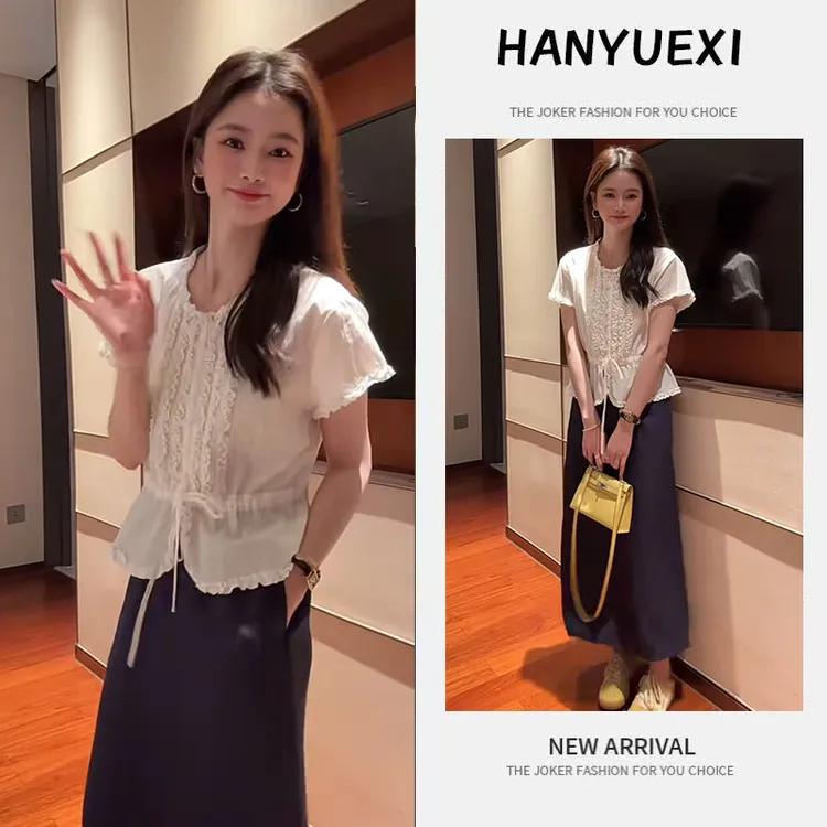 【现货】夏季时尚一整套女装2025新款设计感重工短袖半身裙两件套