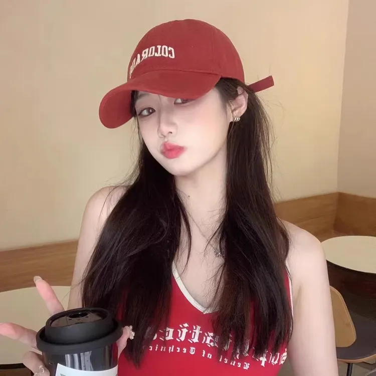 酒红色大头围棒球帽女2025新款加宽深软顶显脸小防晒遮阳鸭舌帽