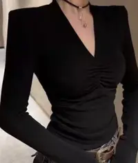 磨毛V领长袖韩系修身女士打底#8905