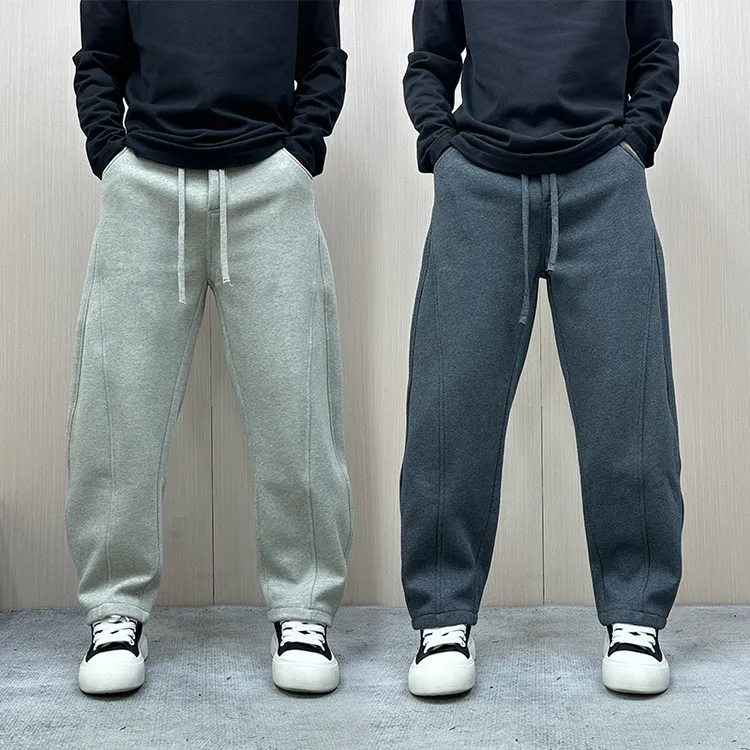 昊Studio冬季男士加绒百搭长裤直筒厚款潮流运动裤时尚纯色休闲裤
