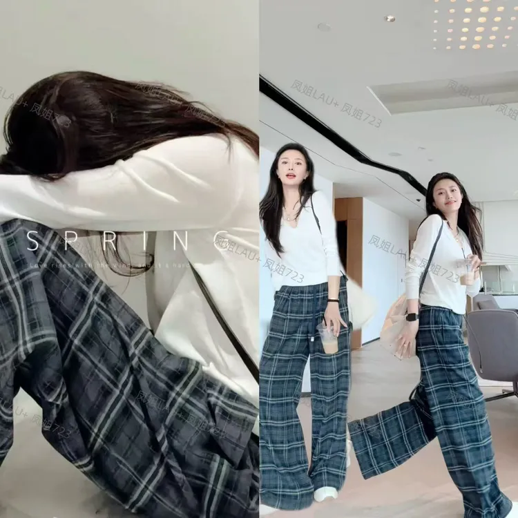 LAU+【巴黎格调】重工艺 对格 潮牌 设计师定制款 阔腿裤 减龄 宽松