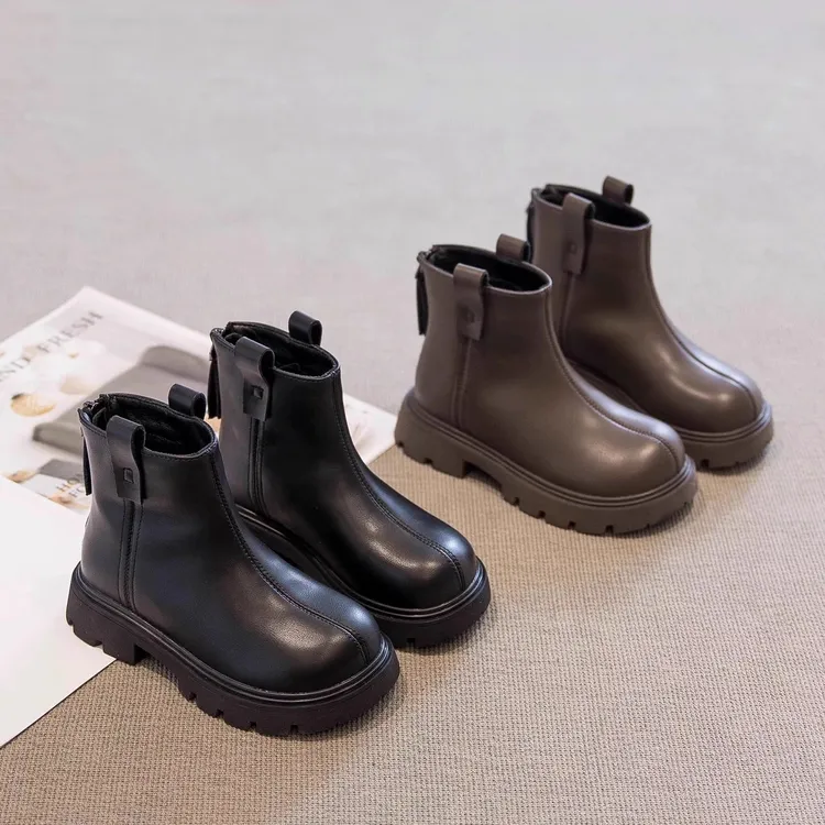 ABC真皮女童马丁靴秋冬季新款儿童靴子时尚百搭网红宝宝加绒短靴