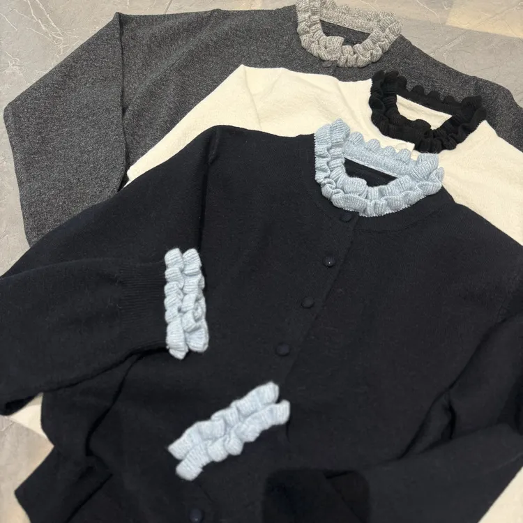 【米米服饰】2025秋冬新款木耳领撞色长袖毛针织衫 2502-400