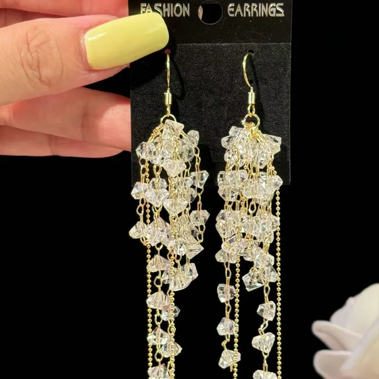 铜合金耳饰 初晴】轻奢风原创设计小众高级感水晶流苏耳环气质耳钩