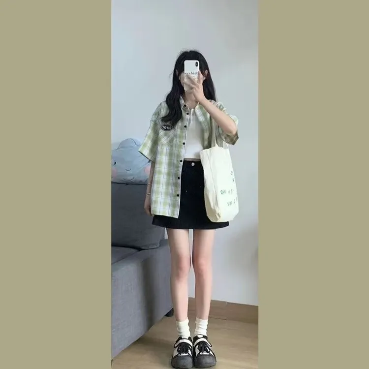 2024字母长袖衬衫日系港风ins宽松衬衣女生夏季潮流百搭休闲外套
