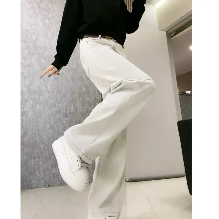 Aimeerosa/艾洛莎2025春季牛仔裤高腰显高高级时髦百搭拖地阔腿裤