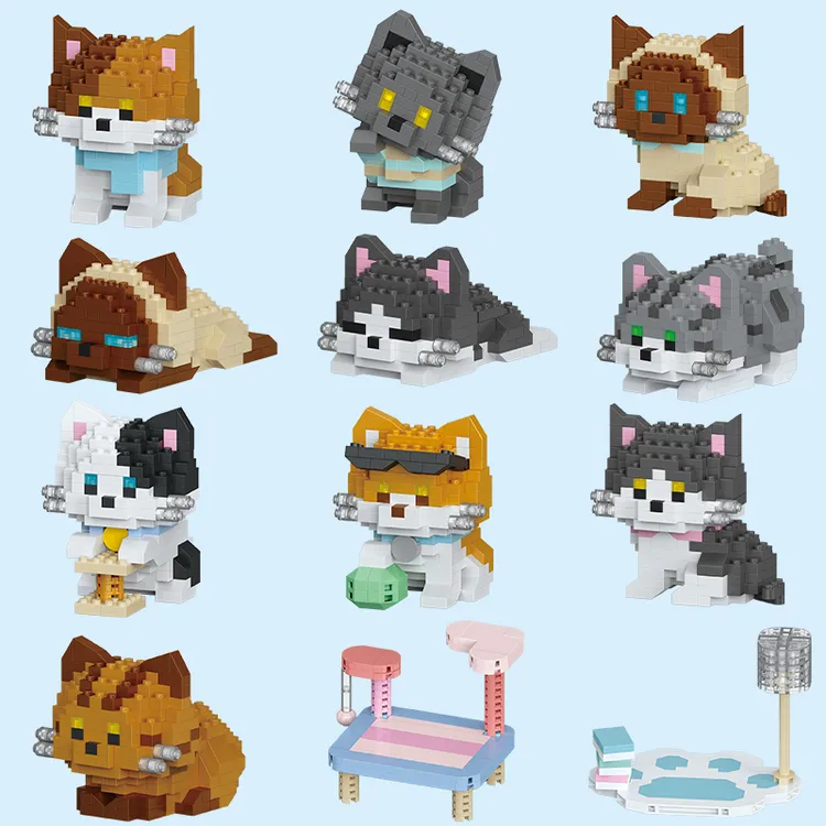 乐乐兄弟猫咪积木儿童益智拼装微颗粒橘猫小动物模型男孩玩具礼物