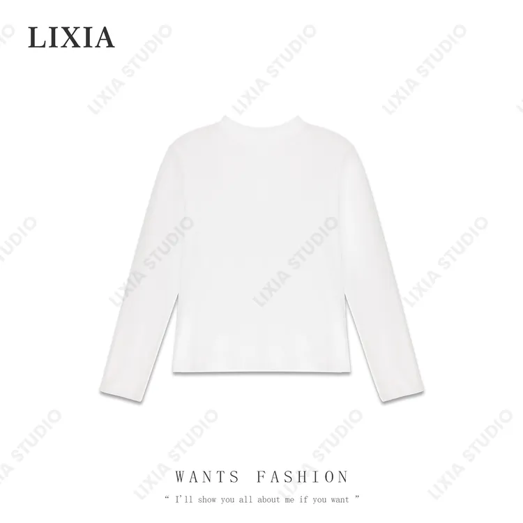 LIXIA【简单】韩版简单设计纯色净版长袖圆领打底T恤-A6565