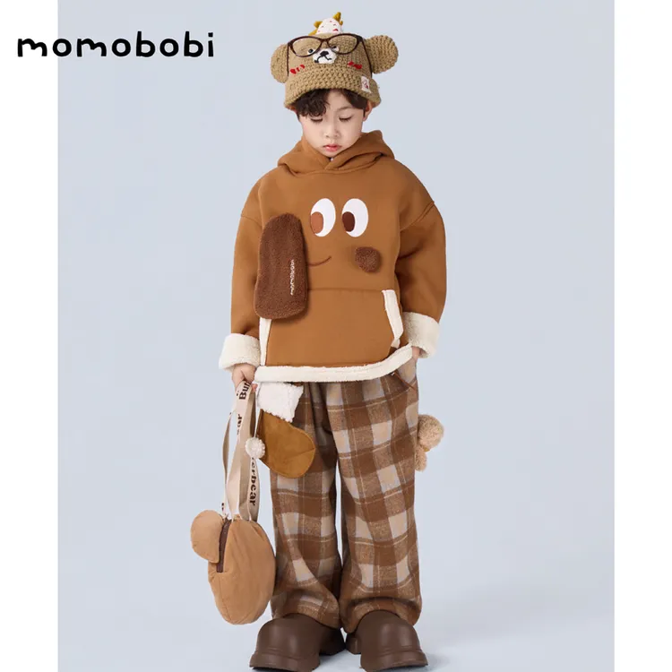 momobobi自制冬款卫衣韩版儿童狗狗连帽上衣加绒保暖可爱拼接外套
