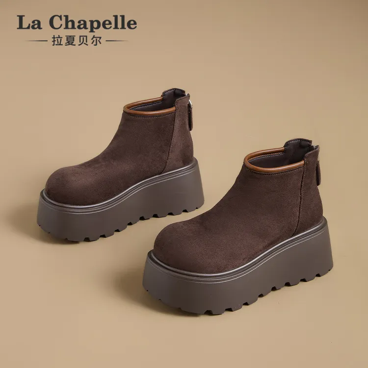 拉夏贝尔复古勃肯马丁靴女2025新款秋冬季加绒棉鞋厚底保暖雪地靴