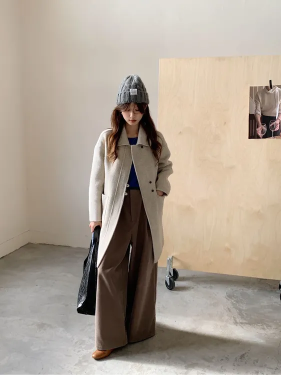 【76023】秋冬新款宽松休闲毛呢大衣时尚高级感通勤百搭外套女