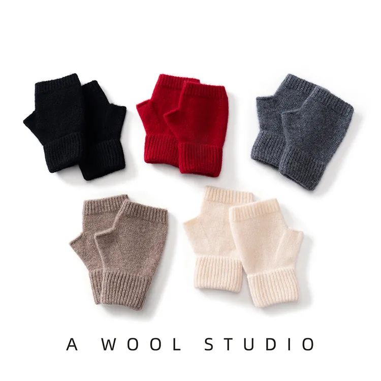 针织半指手套男女同款冬季保暖写字学生用漏指手套防寒暖手套露指