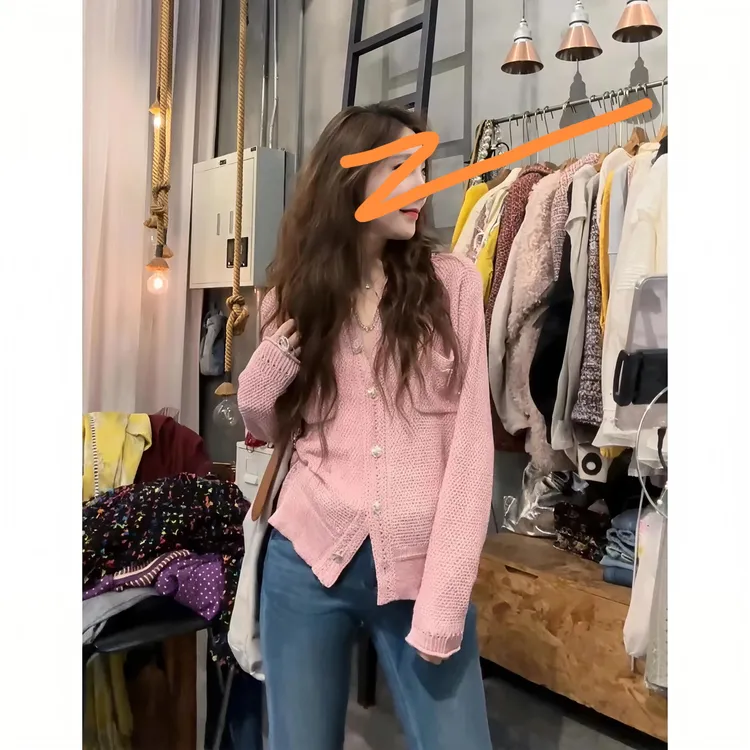 S50912699法式设计感金丝细闪V领不规则交叉收腰秋冬衬衣上衣衬衫