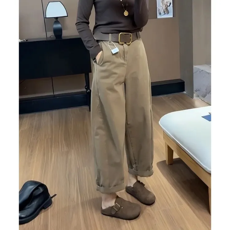 欧货工装哈伦牛仔裤女2025秋季新款高腰宽松显瘦百搭休闲九分裤子