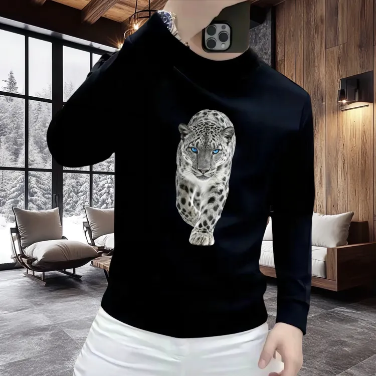 新款男士圆领加绒卫衣秋冬季潮流休闲百搭长袖印花时尚青年上衣男