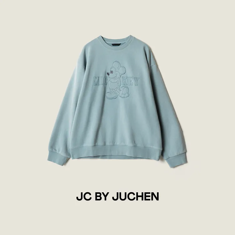 趣味米奇立体贴布刺绣复古美式秋冬宽松套头卫衣FW085034