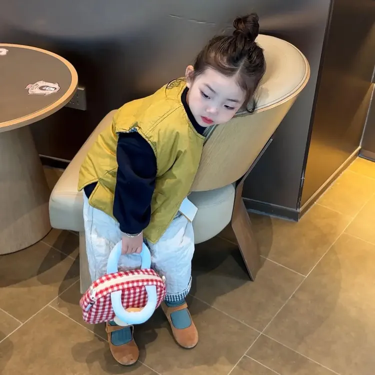 女童棉服套装秋冬季2025新款儿童韩系休闲宽松百搭圆领两面穿马甲