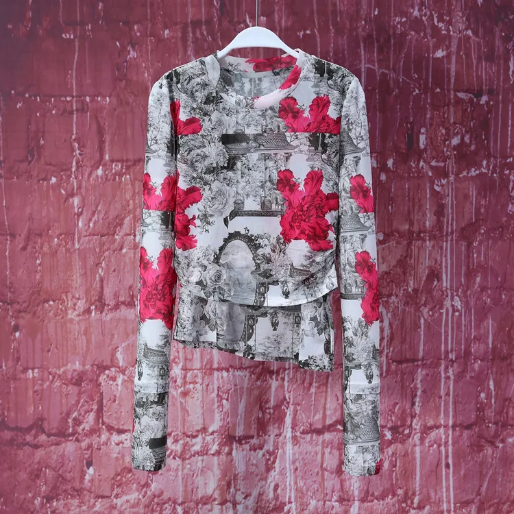 【LIANG哥女装】夏季桦木灰碎花印染时尚网纱上衣7592A