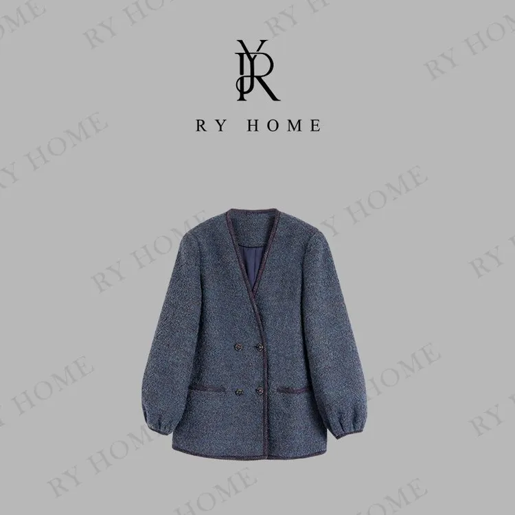 【容雨RYHOME】绵羊毛新款V领设计感毛呢外套 253W2379