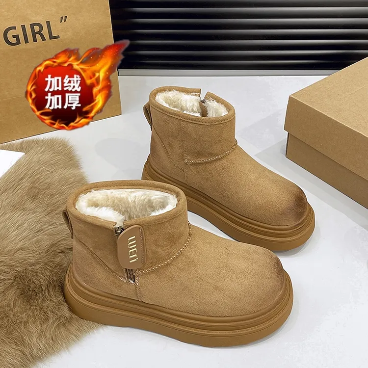 厚底运动雪地靴女2025冬季新款保暖休闲棉靴加绒加厚防滑短筒靴女