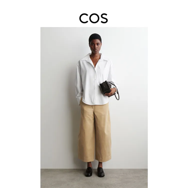 COS女装 标准版型桶形灯芯绒九分裤米色2025秋季新品1259168004