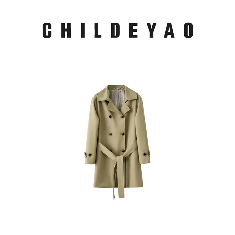 Childe Yao【雾都之恋】双排扣中长款风衣女英伦轻奢系带外套1015