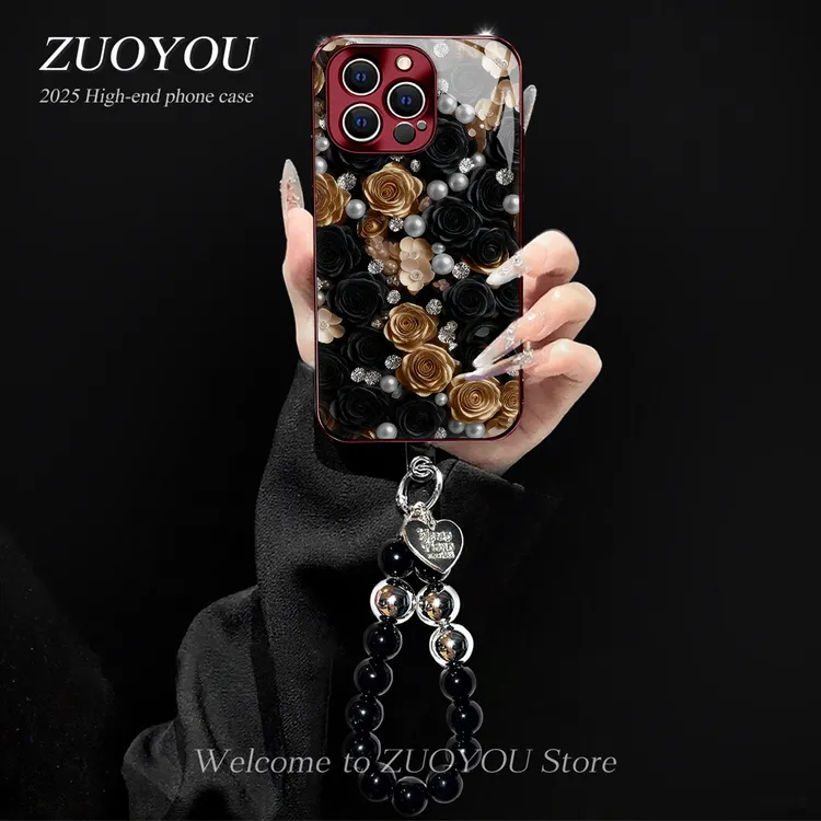 墨影婆娑黑玫瑰适用苹果17pro/16华为p80小米15vivoppo电镀手机壳