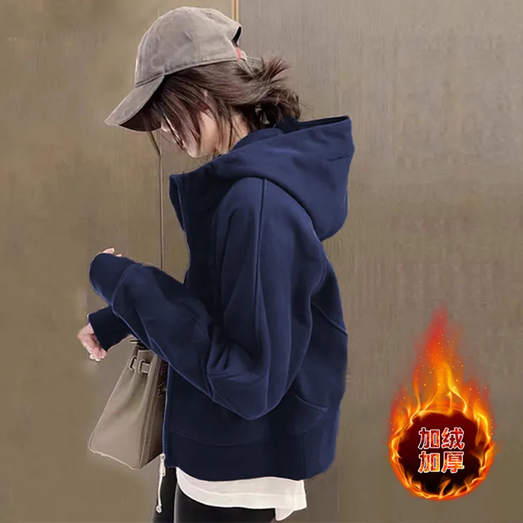 品牌正品短外套女秋冬款2025新款休闲上衣连帽开衫显瘦加绒卫衣女
