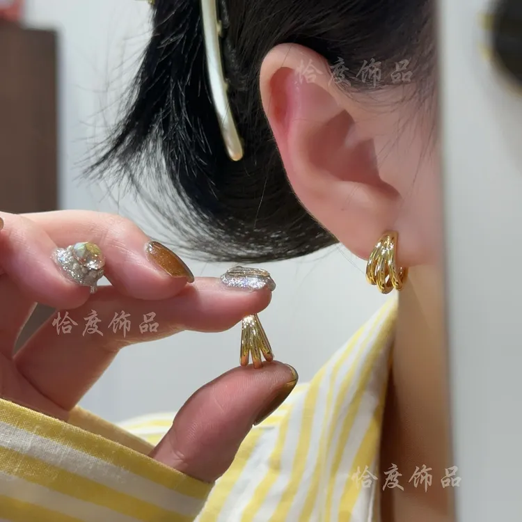 【恰度】法式复古金色三层圈圈耳扣