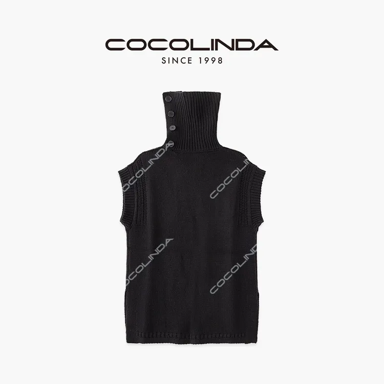 COCOLINDA | 3针绵羊毛高领复古中长款工艺款双开叉毛衣S5083