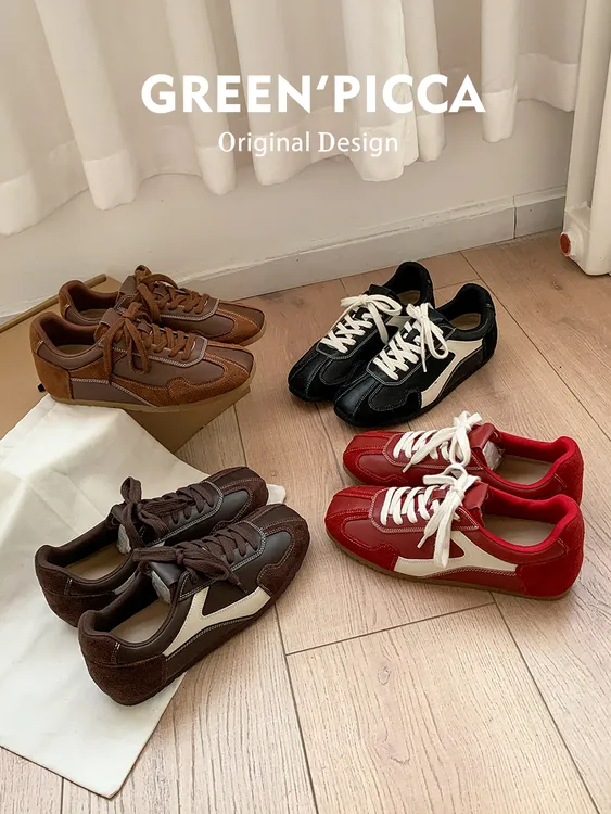 真皮！厚底内增高德训鞋女2025新款百搭休闲运动鞋复古板鞋阿甘鞋