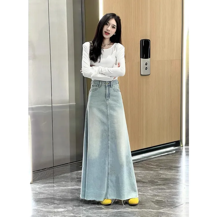 大码复古半身裙女装2025新款夏季高腰水洗牛仔裙胖MM遮肚显瘦裙子