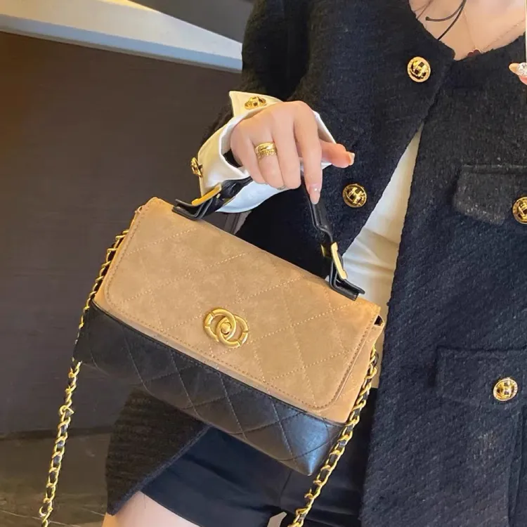 高级感复古麂皮绒包包女2025菱格链条斜挎腋下包百搭单肩斜挎包