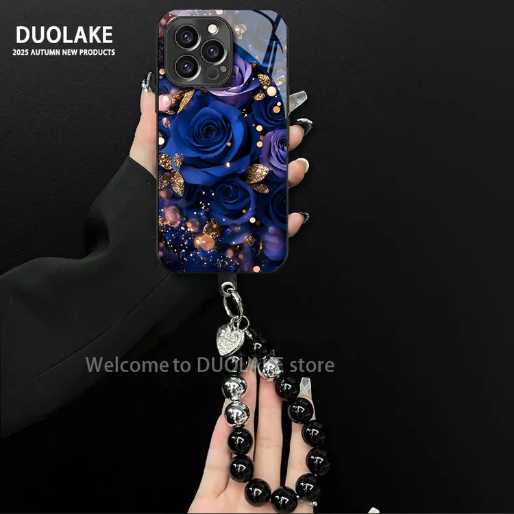 适用于苹果/oppo/华为/vivo/小米轻奢玫瑰电镀玻璃手链防摔手机壳