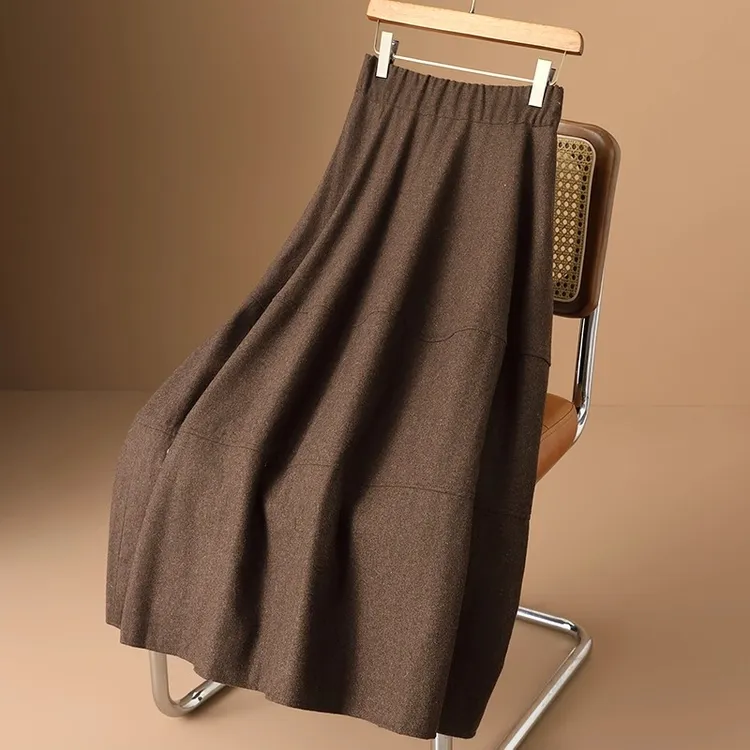 50%羊毛呢子半身裙女2025年秋冬新款高端洋气a字口袋大摆伞裙