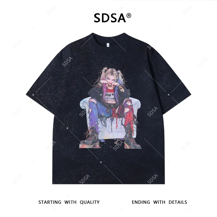 夏季高级感新款男士美式潮牌小丑女印花短袖T恤满天星圆领上衣