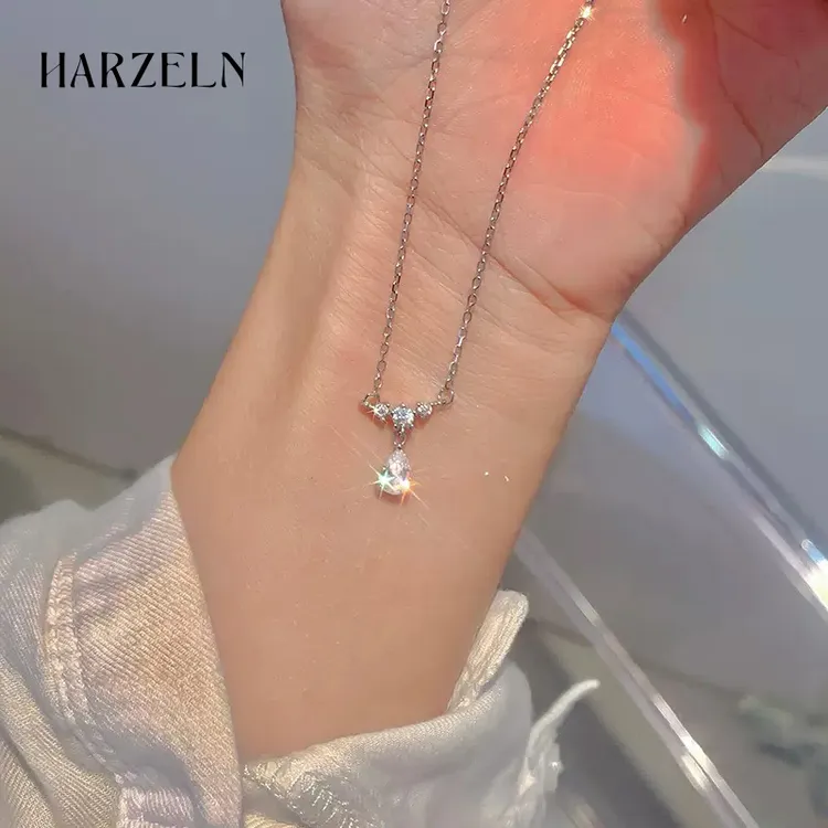 HARZELN水滴吊坠项链轻奢小众锁骨链女款配饰2025新款简约高级感