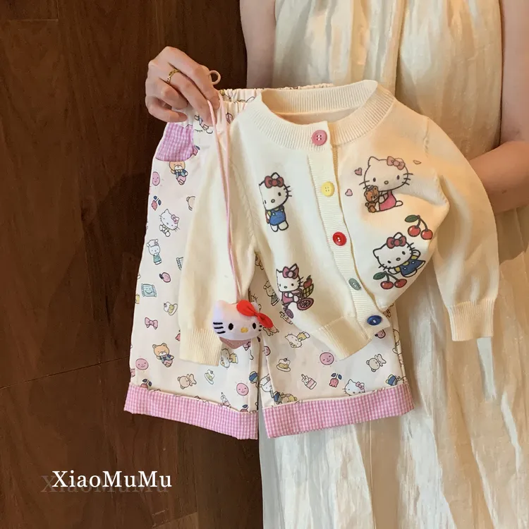 【现货】女童套装洋气秋装2025新款小童女宝宝阔腿裤毛衣开衫两件套