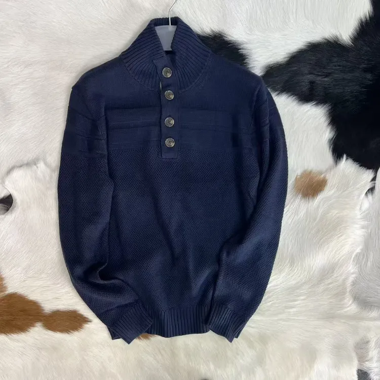 名家出品 剪标 100%纯棉 男士粗狂立领针织毛衣套头毛衣